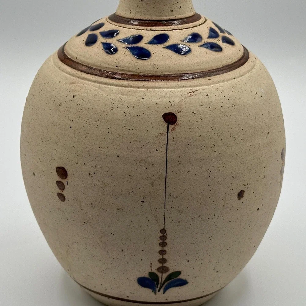 Vintage Hand-Painted Mexican Folk Art Vase - Rustic Pottery Bird & Floral Design